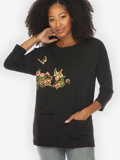 Butterfly Flower Print Pullover