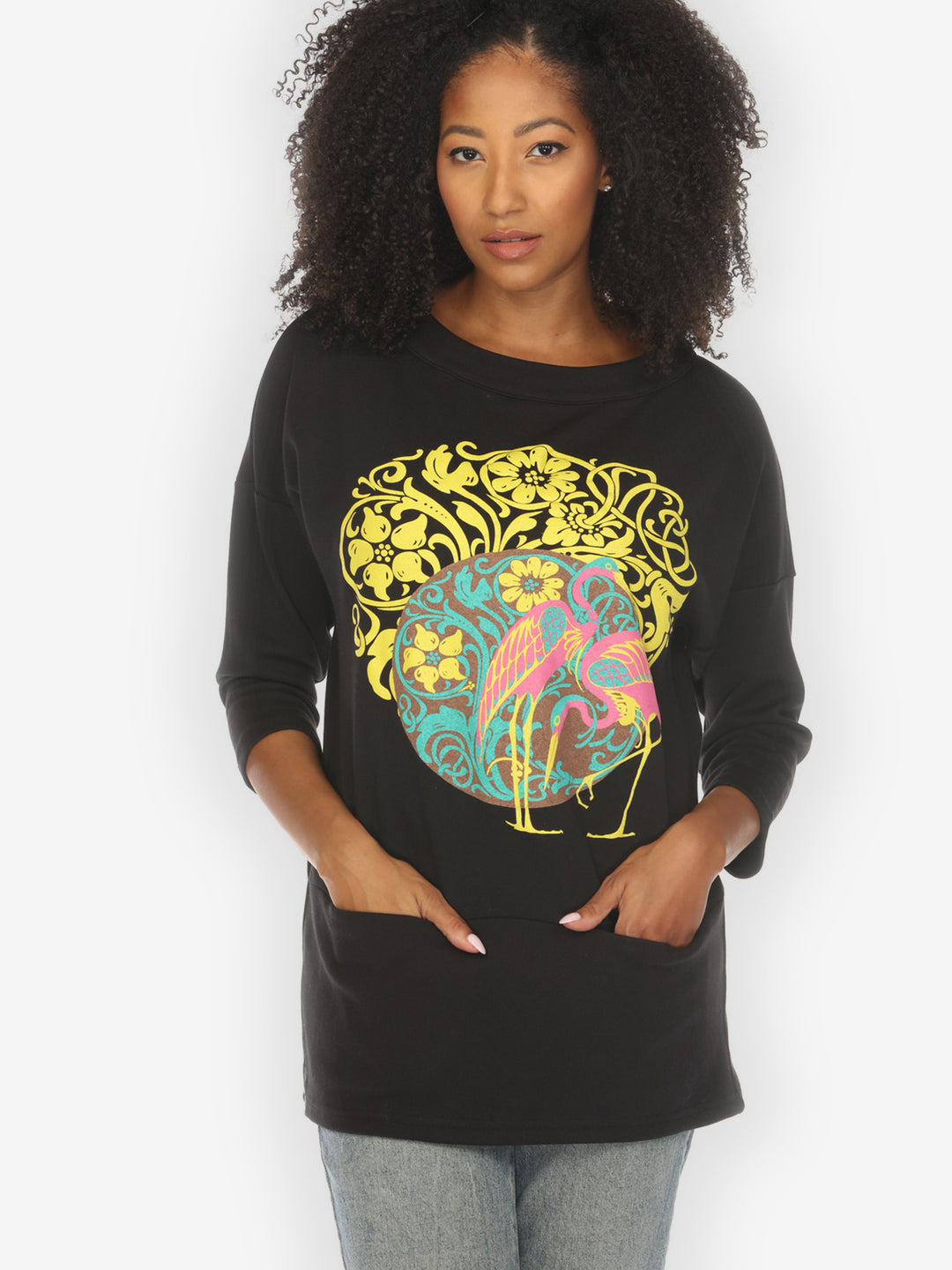 Flamingo Flower Print Pullover