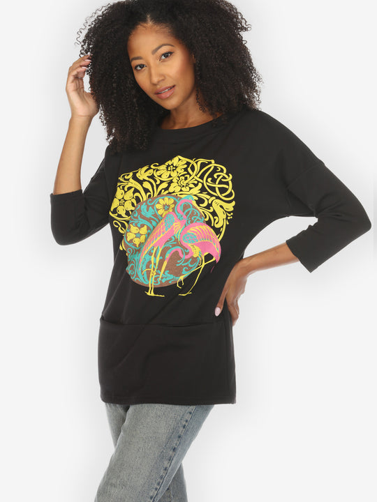Flamingo Flower Print Pullover