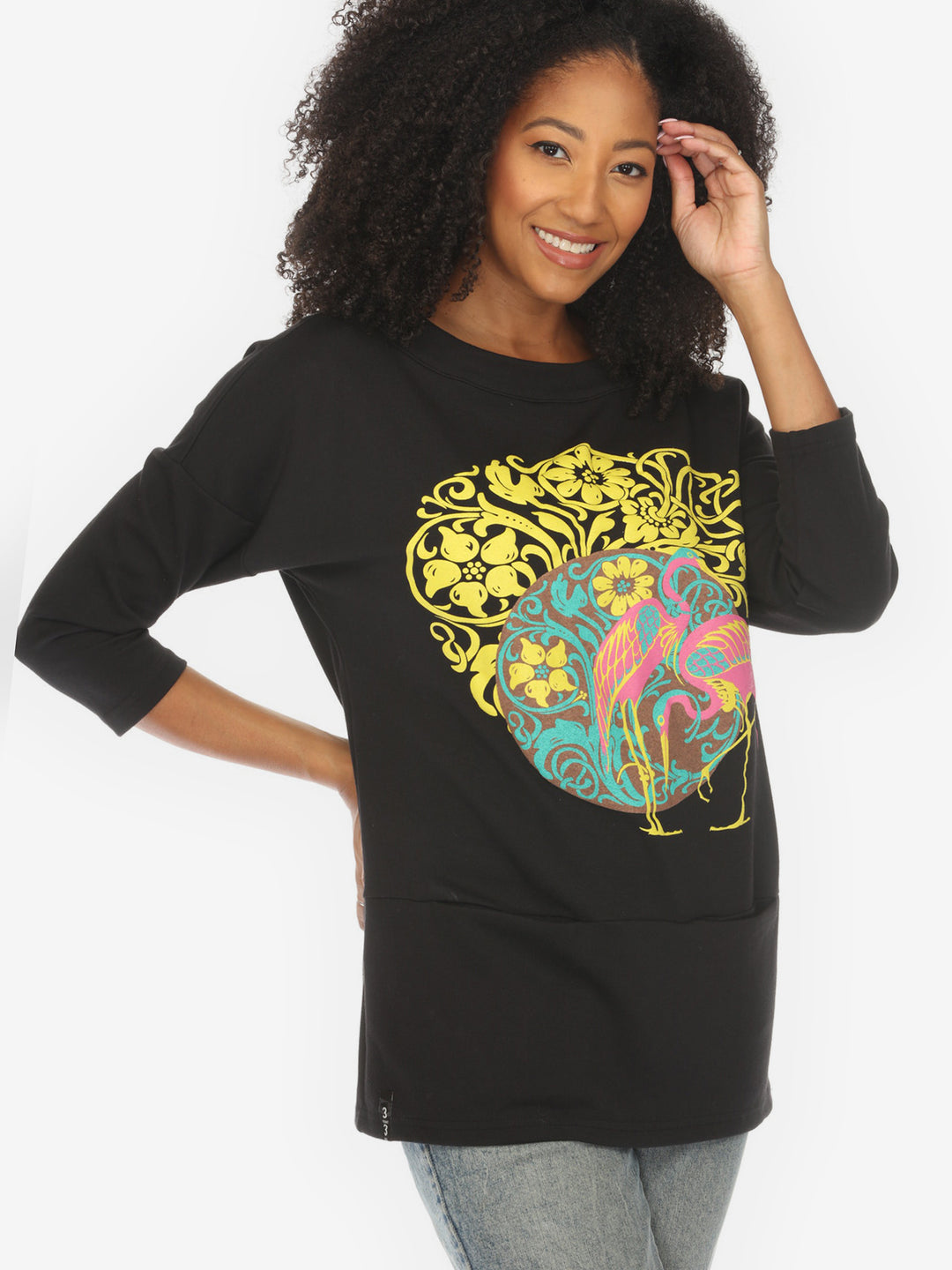 Flamingo Flower Print Pullover