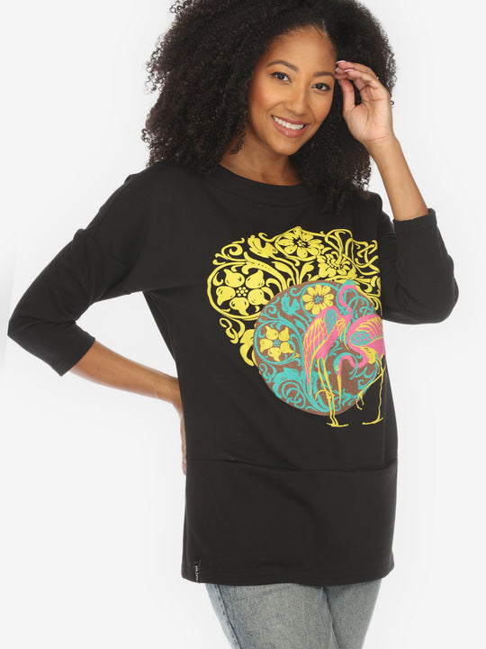 Flamingo Flower Print Pullover