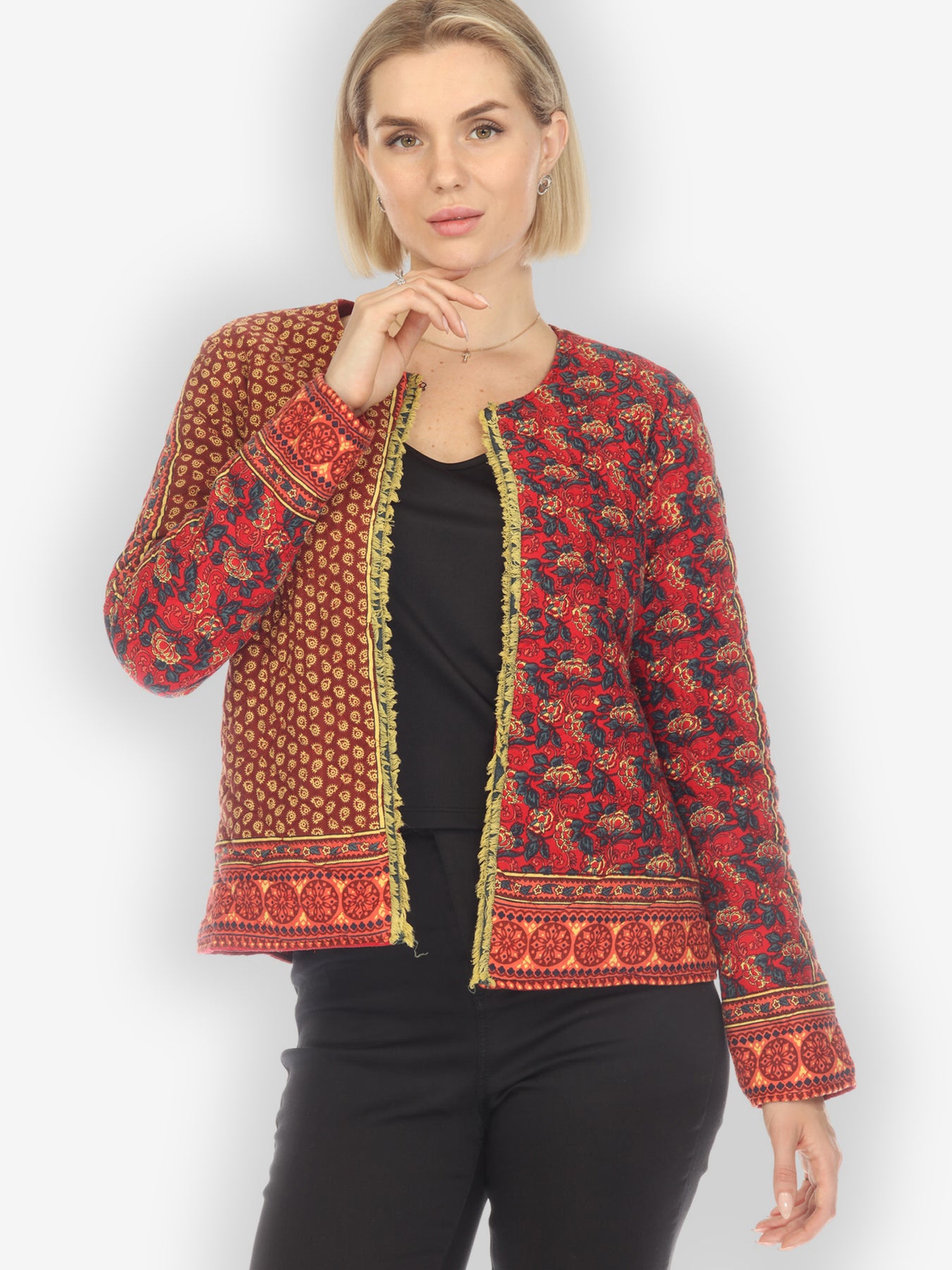 Get Indigo Block Printed Cotton Quilted Jacket at ₹ 2100 | LBB Shop