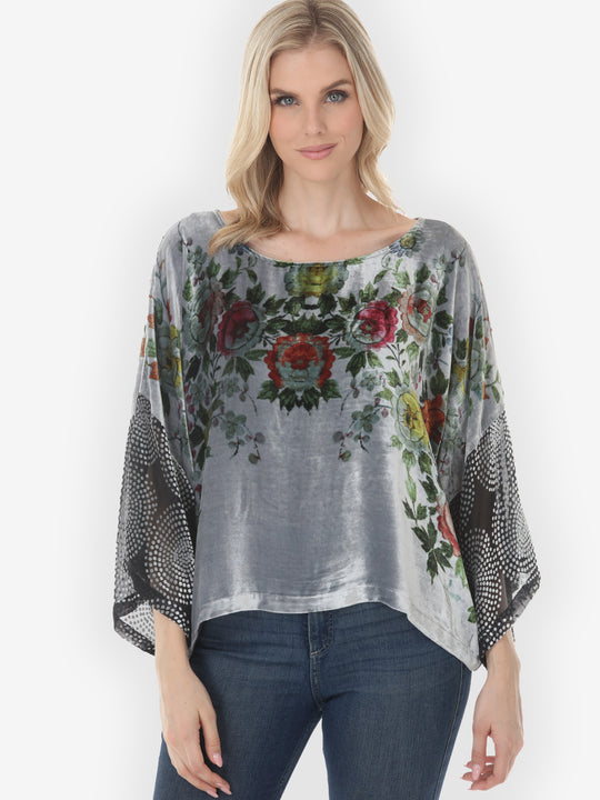 Colorful Floral Garden Silk Velvet Tunic Top