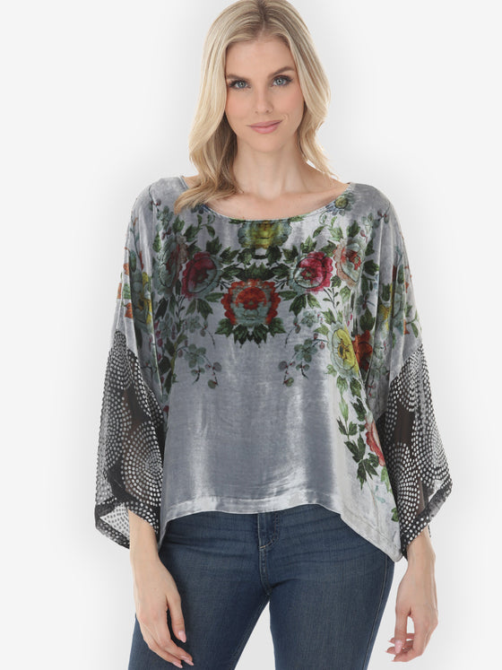 Colorful Floral Garden Silk Velvet Tunic Top