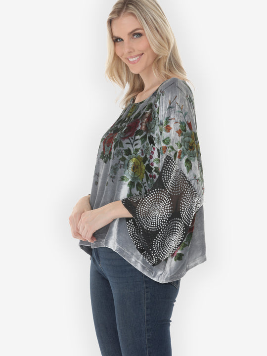 Colorful Floral Garden Silk Velvet Tunic Top