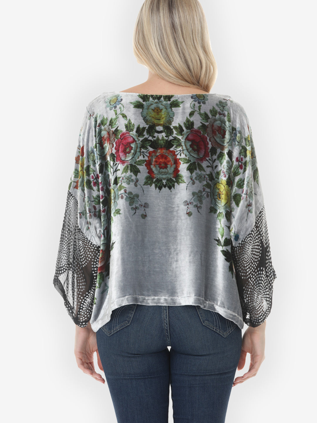 Colorful Floral Garden Silk Velvet Tunic Top