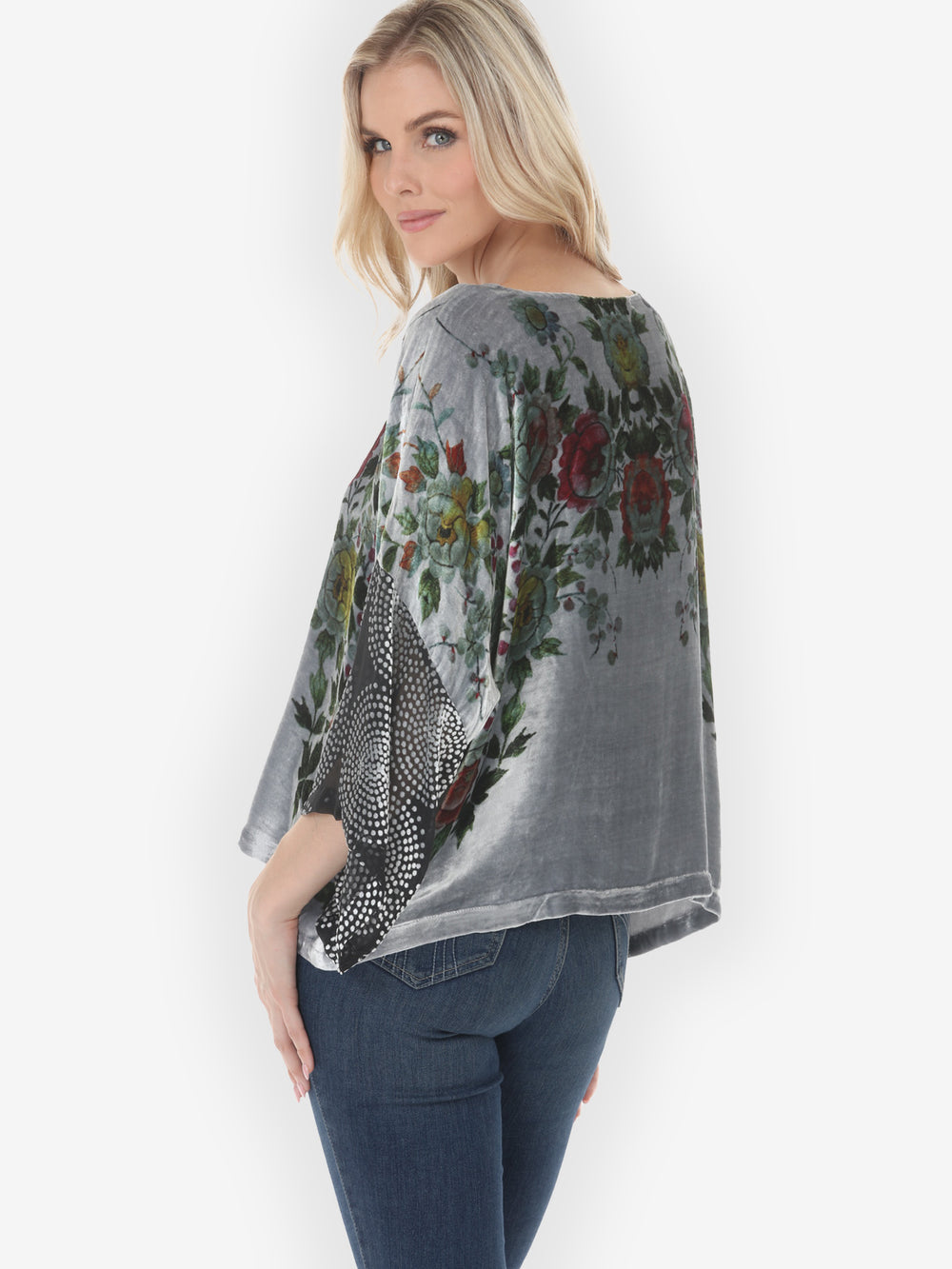 Colorful Floral Garden Silk Velvet Tunic Top