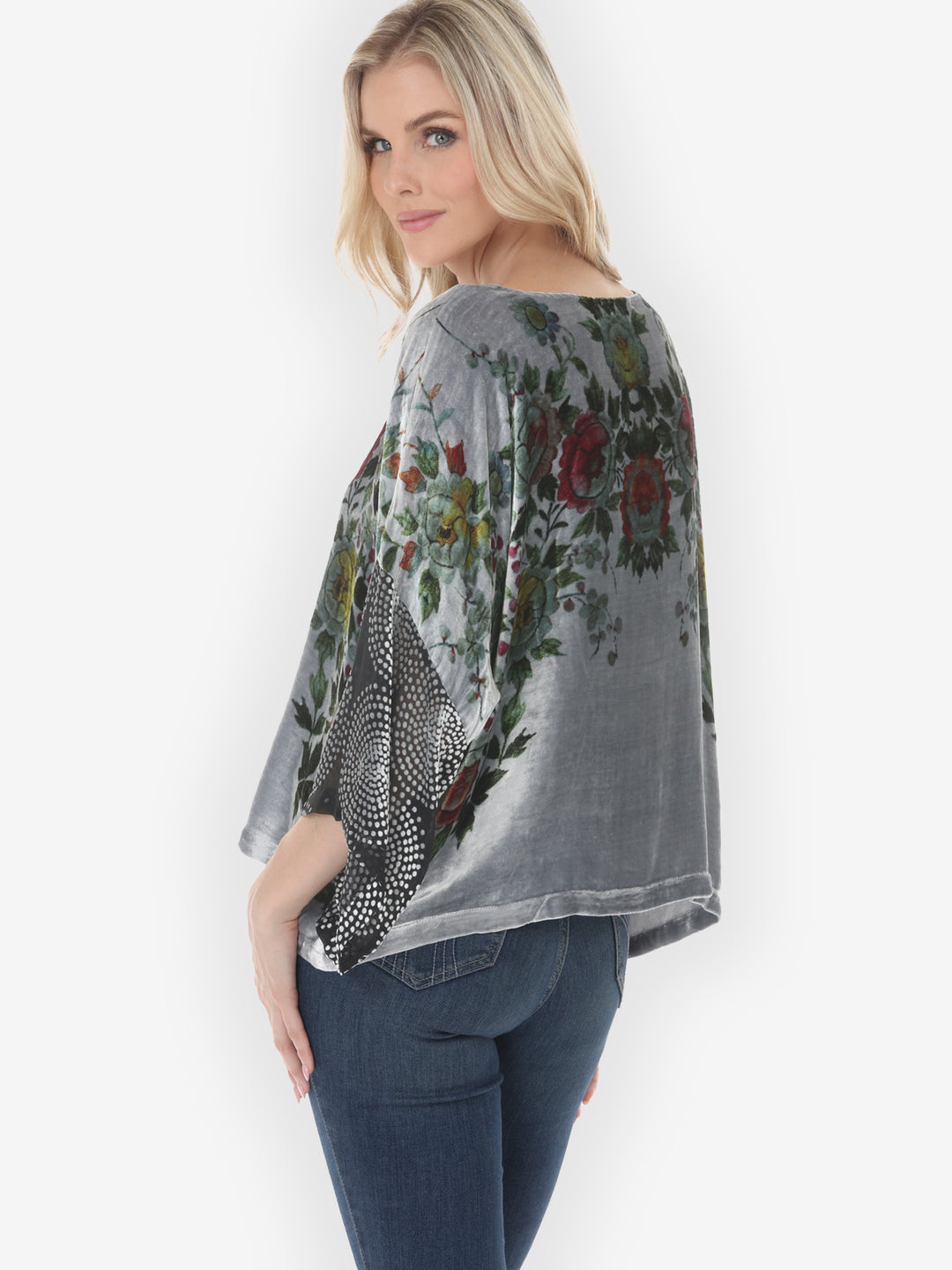 Colorful Floral Garden Silk Velvet Tunic Top