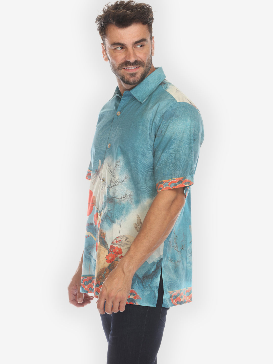 Blossom Medallion Dragonfly Mountain Cotton Shirt