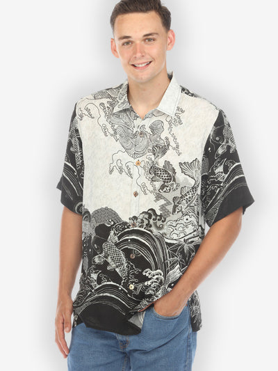 Black White Koi Men’s Silk Shirt