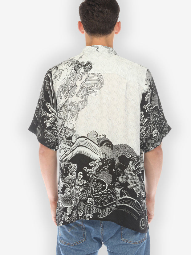 Black White Koi Men’s Silk Shirt