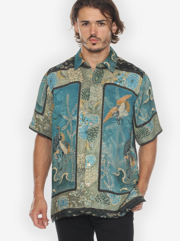 Crane Bamboo Floral Engineered Men’s Silk Shirt
