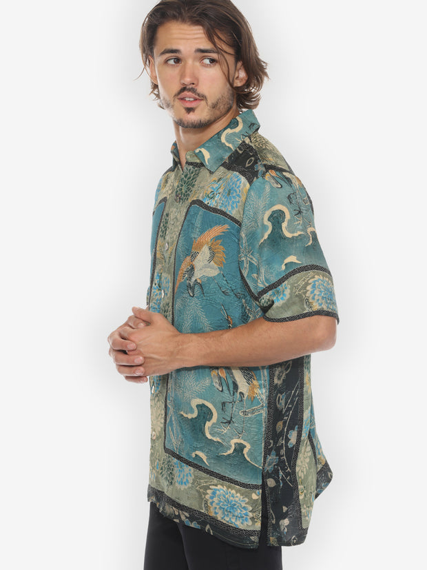 Crane Bamboo Floral Engineered Men’s Silk Shirt