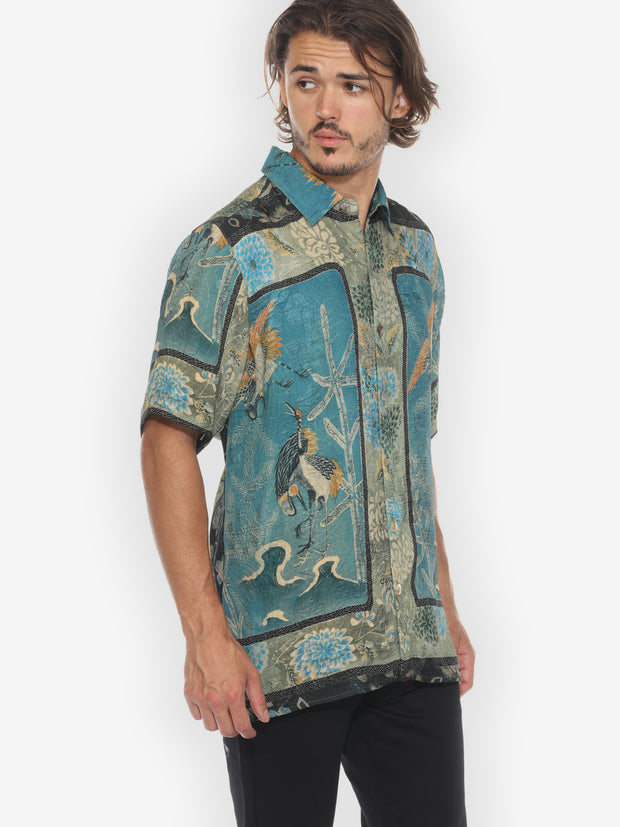 Crane Bamboo Floral Engineered Men’s Silk Shirt