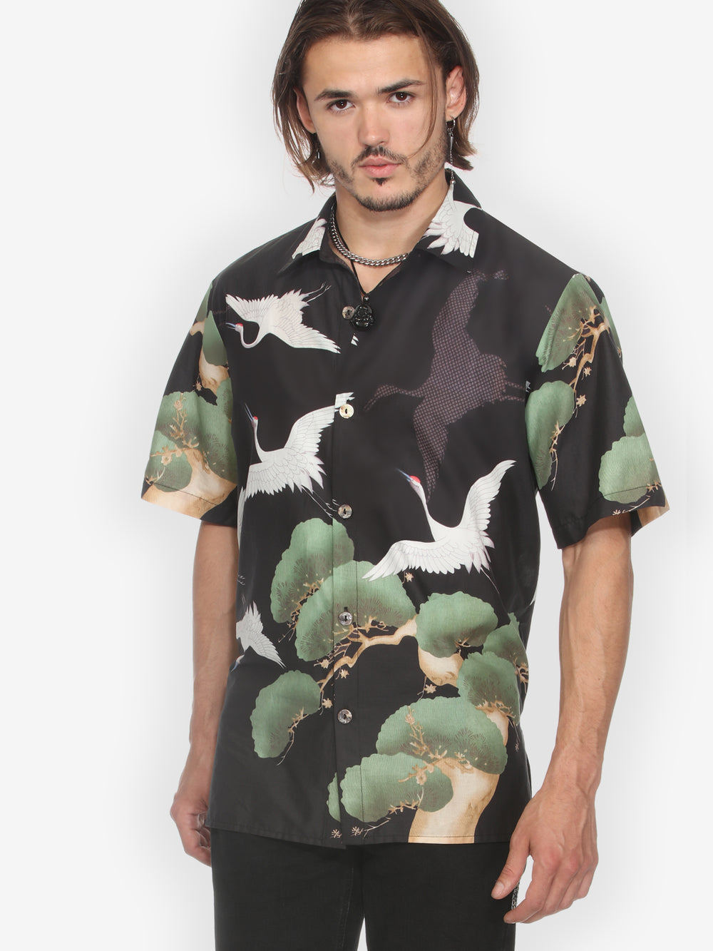Crane Over Forest Men's Cotton Shirt