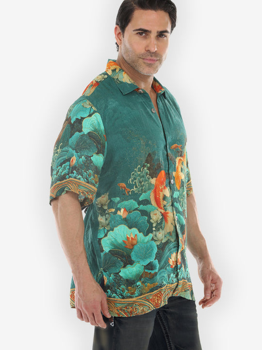 Koi Fish Sea Wave Men’s Silk Shirt
