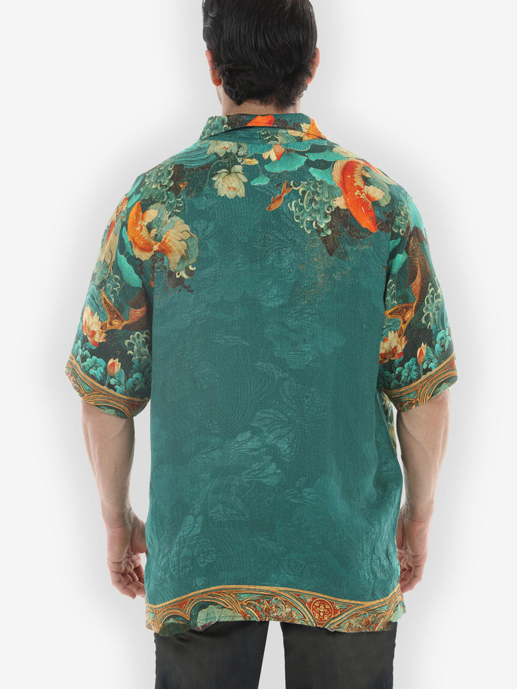 Koi Fish Sea Wave Men’s Silk Blend Shirt