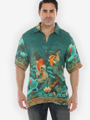 Koi Fish Sea Wave Men’s Silk Blend Shirt