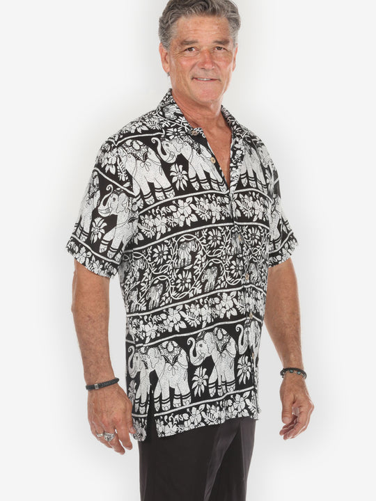 Monochrome Elephant Flowers Men’s Shirt