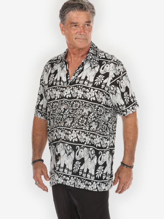 Monochrome Elephant Flowers Men’s Shirt