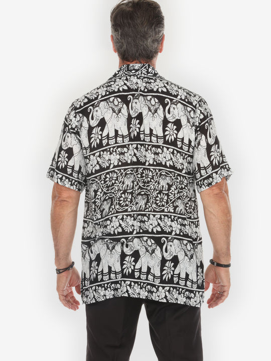 Monochrome Elephant Flowers Men’s Shirt