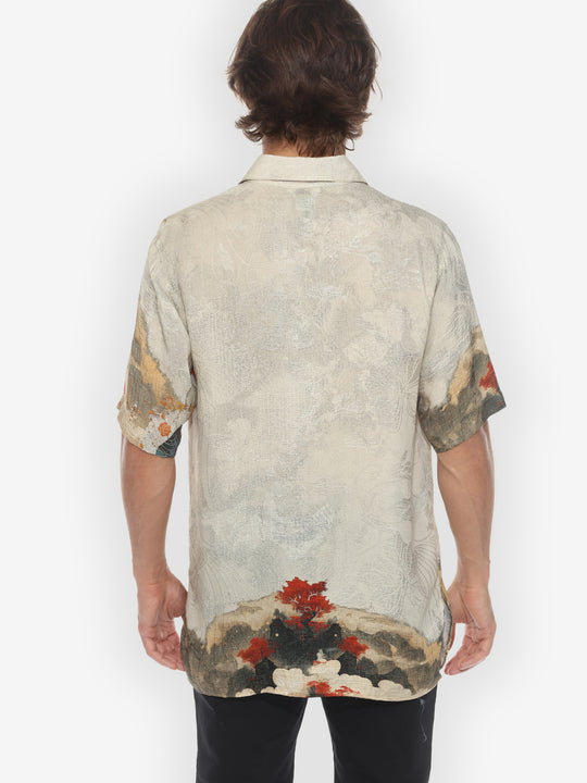 Noble Koi Fish in Cream Men’s Silk Shirt