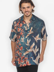 Sakura and Cranes Men’s Silk Blend Shirt