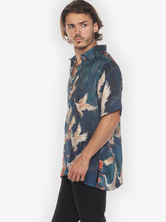 Sakura and Cranes Men’s Silk Shirt