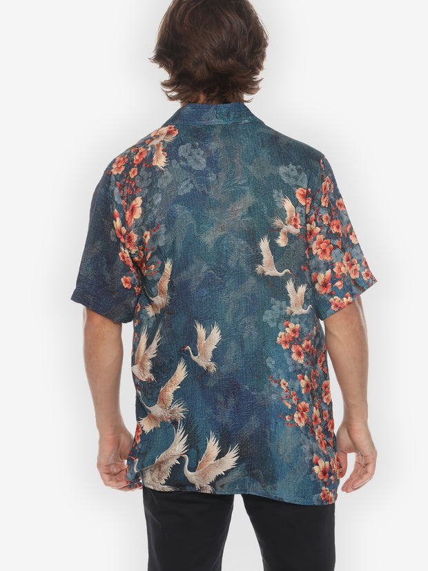 Sakura and Cranes Men’s Silk Blend Shirt