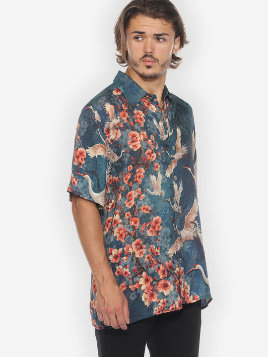 Sakura and Cranes Men’s Silk Shirt