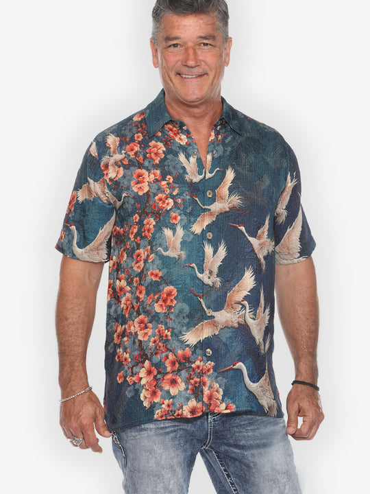 Sakura and Cranes Men’s Silk Shirt