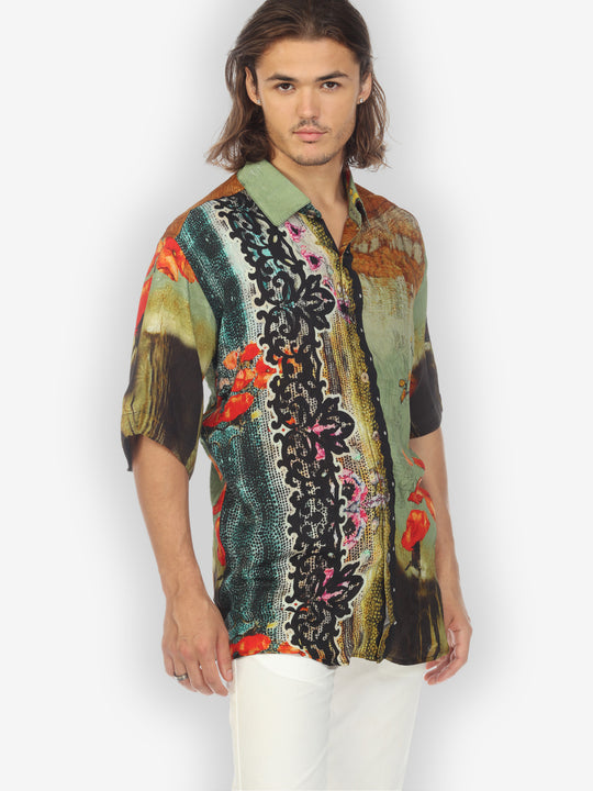 Sky Border Nature Men’s Silk Shirt