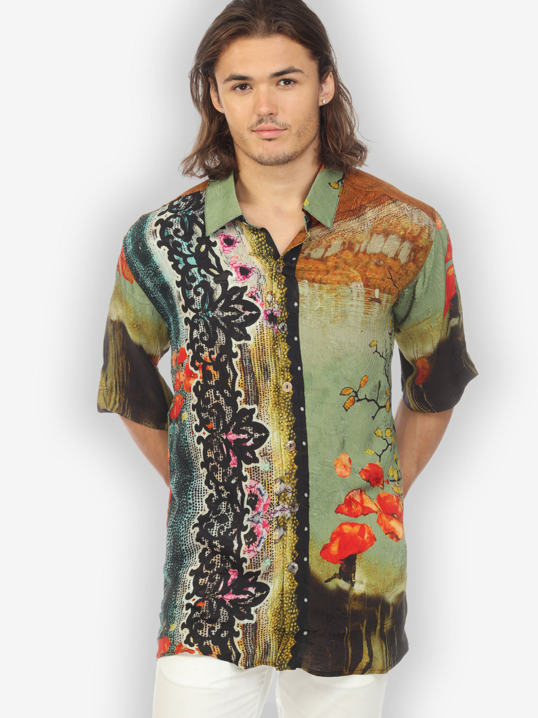 Sky Border Nature Men’s Silk Shirt