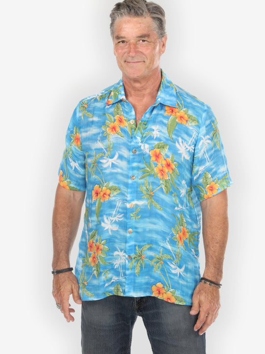 Tropical Island Vibrant in Sky Blue Men’s Shirt