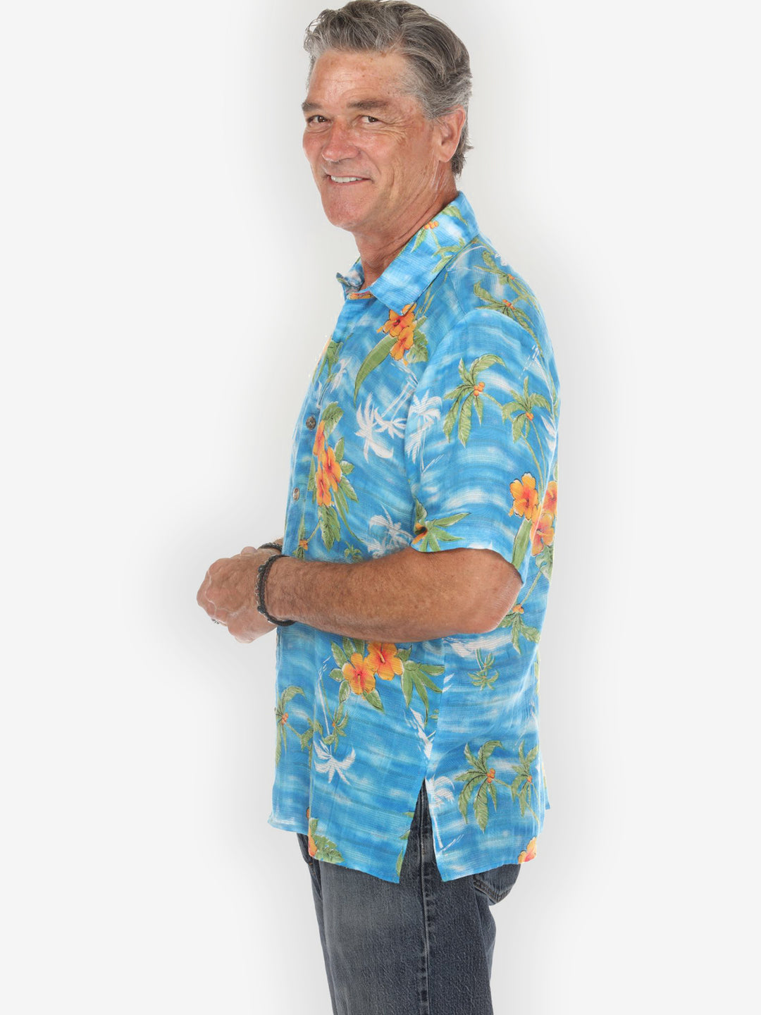 Tropical Island Vibrant in Sky Blue Men’s Shirt