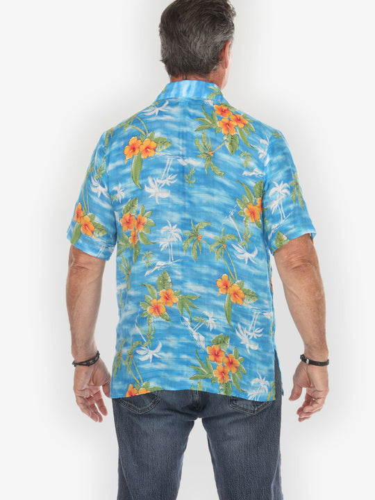 Tropical Island Vibrant in Sky Blue Men’s Shirt