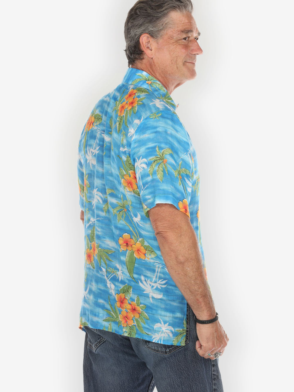 Tropical Island Vibrant in Sky Blue Men’s Shirt