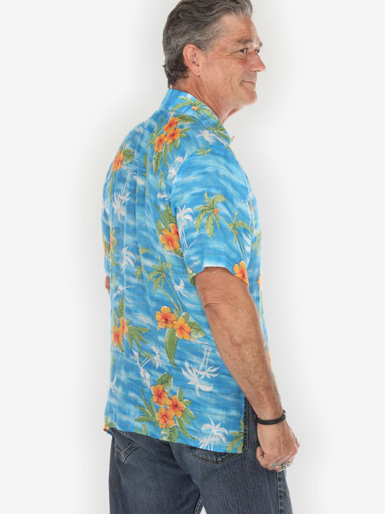 Tropical Island Vibrant in Sky Blue Men’s Shirt