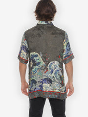 Waves Art in Dark Gray Men’s Silk Shirt