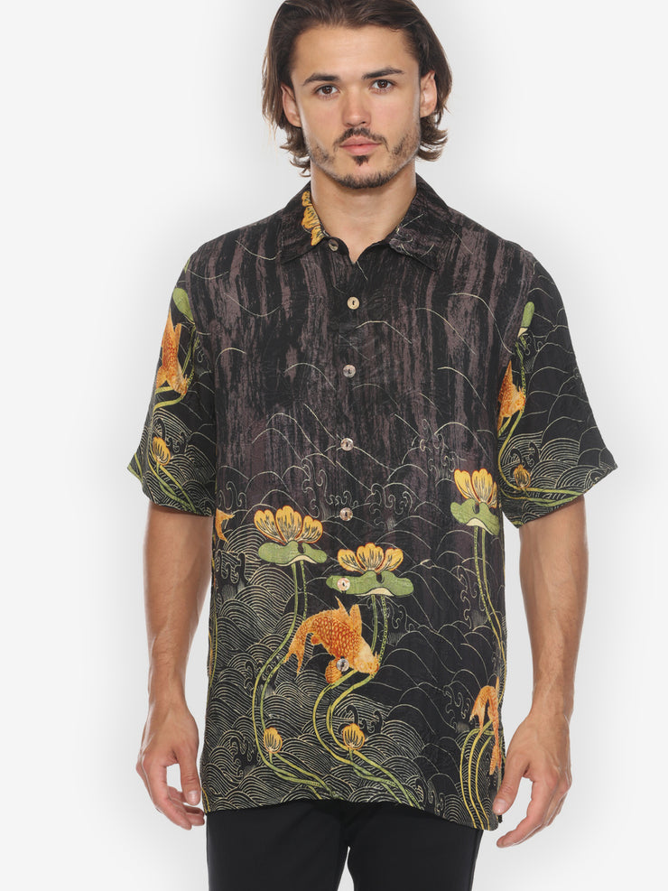 Water Lily Koi Men’s Silk Shirt