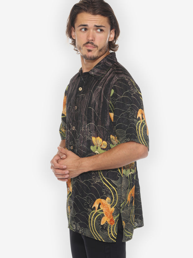 Water Lily Koi Men’s Silk Shirt