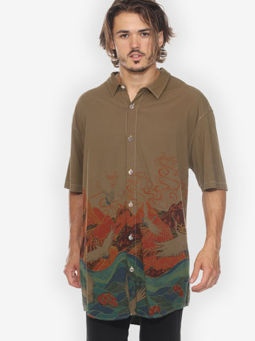 Ocean Crane Mountain Hand Dyed Men’s Shirt - 1X