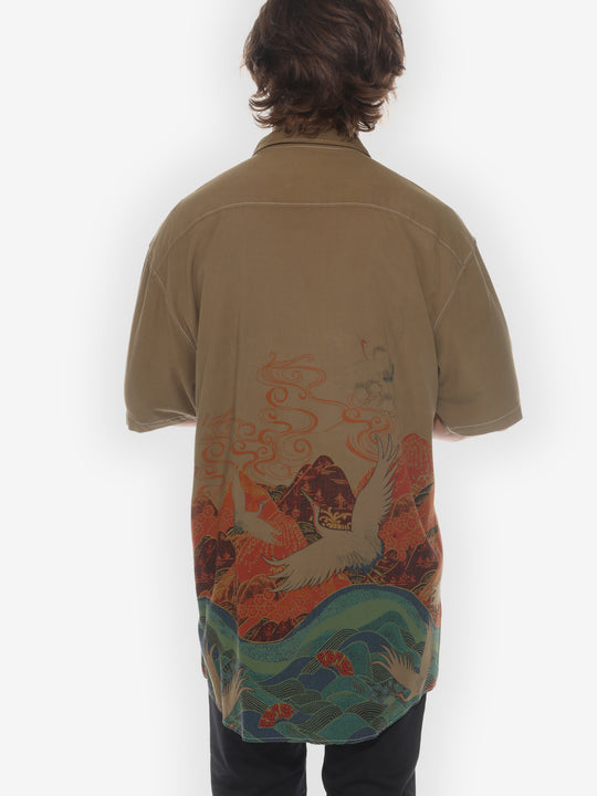 Ocean Crane Mountain Hand Dyed Men’s Shirt - 1X