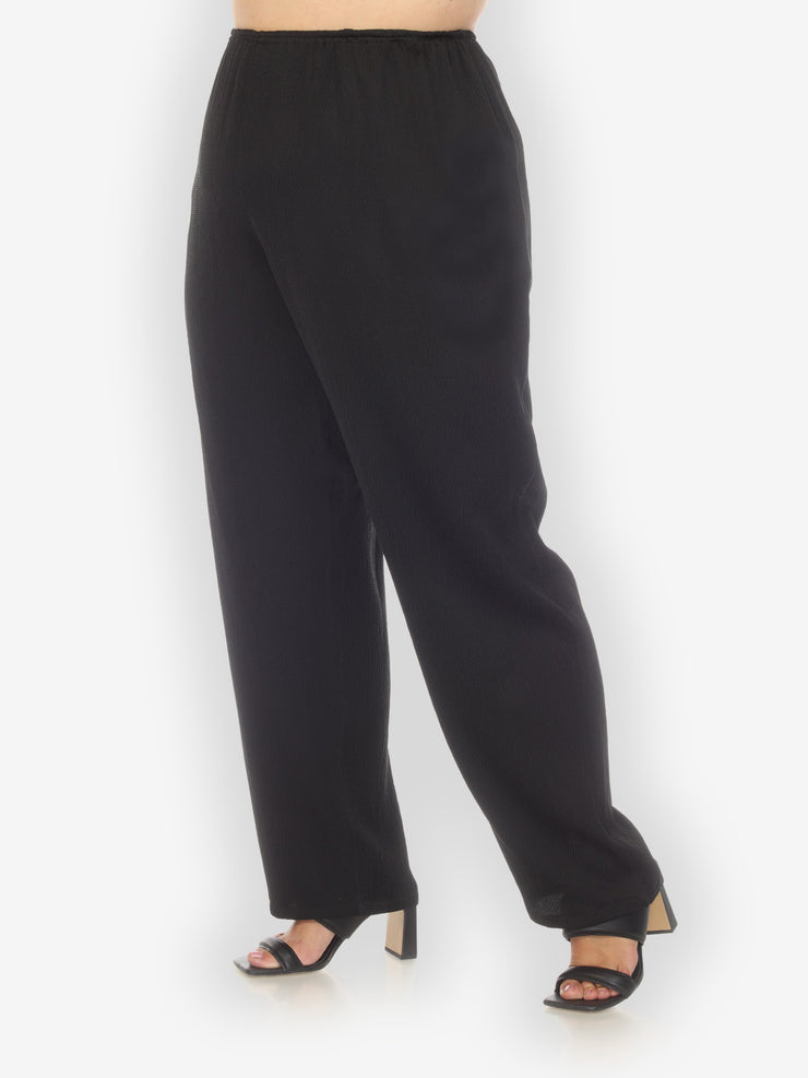 Silk Crepe Jacquard Black Pull On Pant