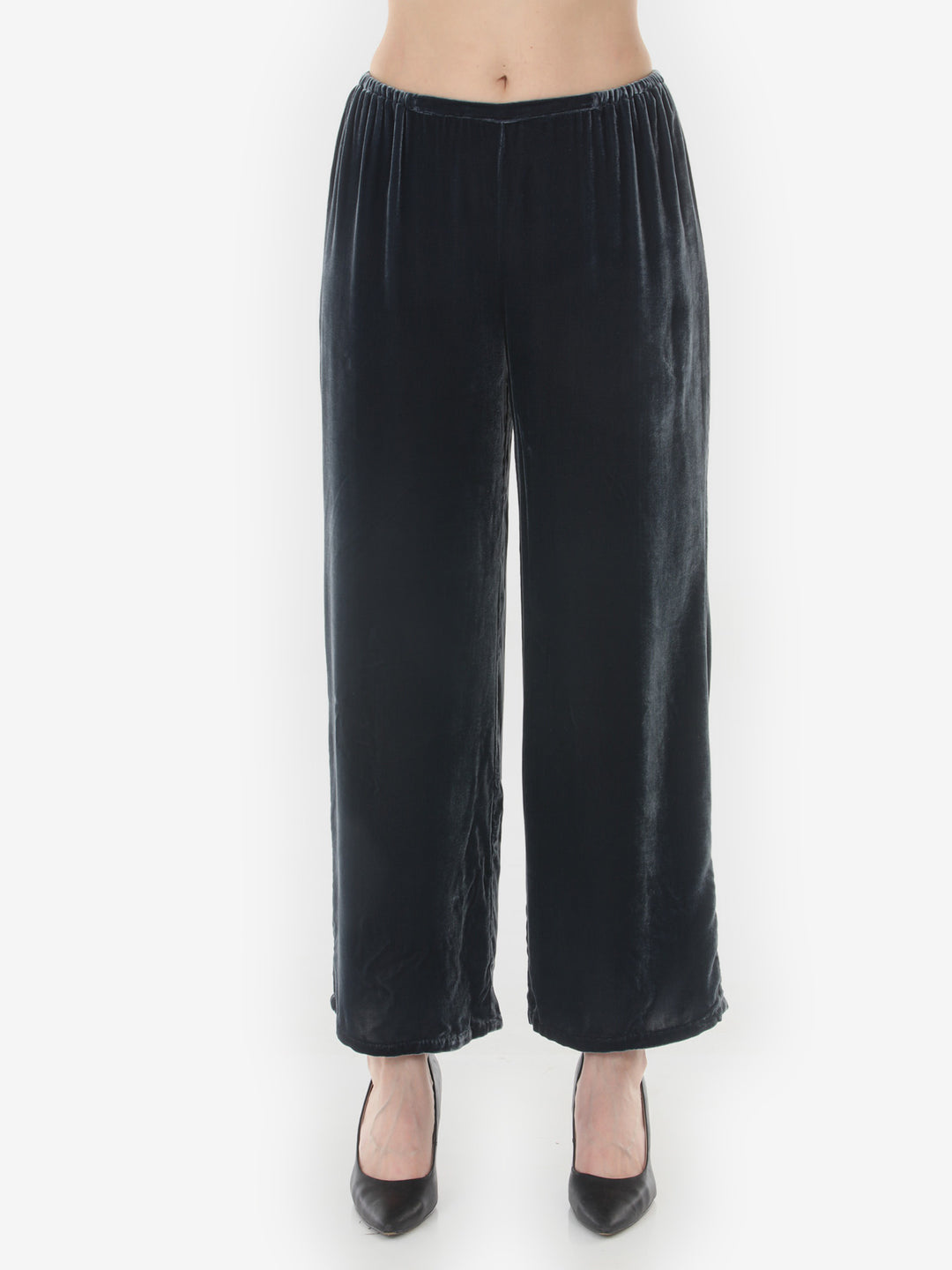 Relaxed Silk Blend Velvet in Steel Blue Pant