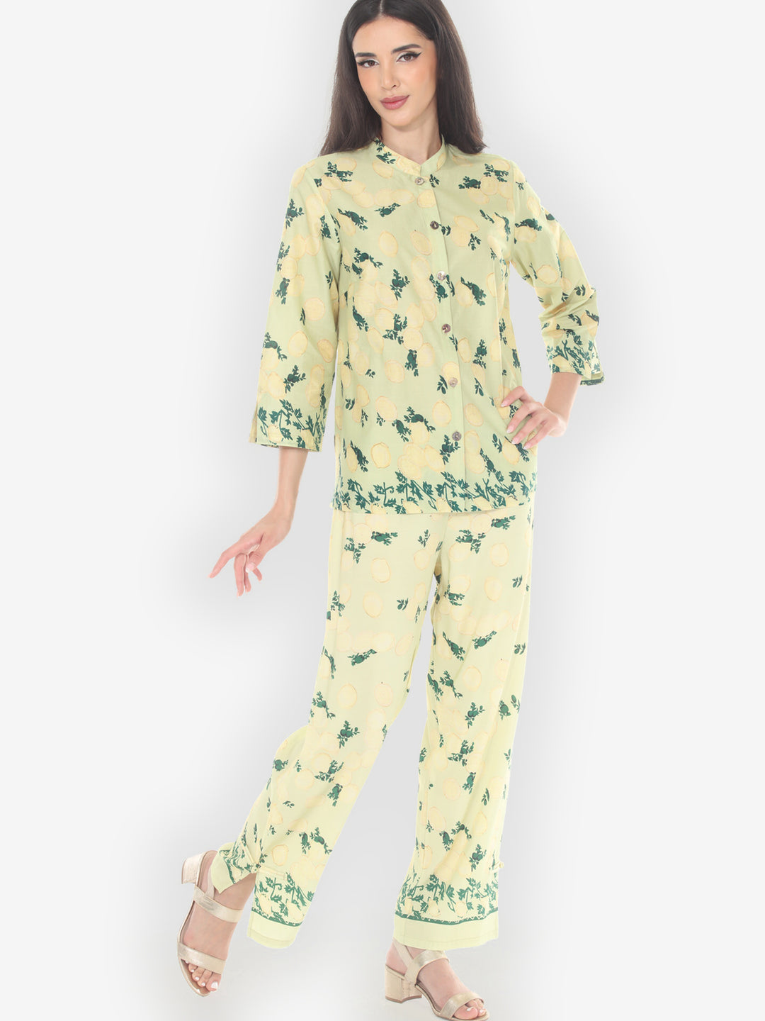 Citron Lemon Print Cotton Blouse