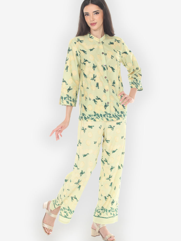 Citron Lemon Print Cotton Blouse