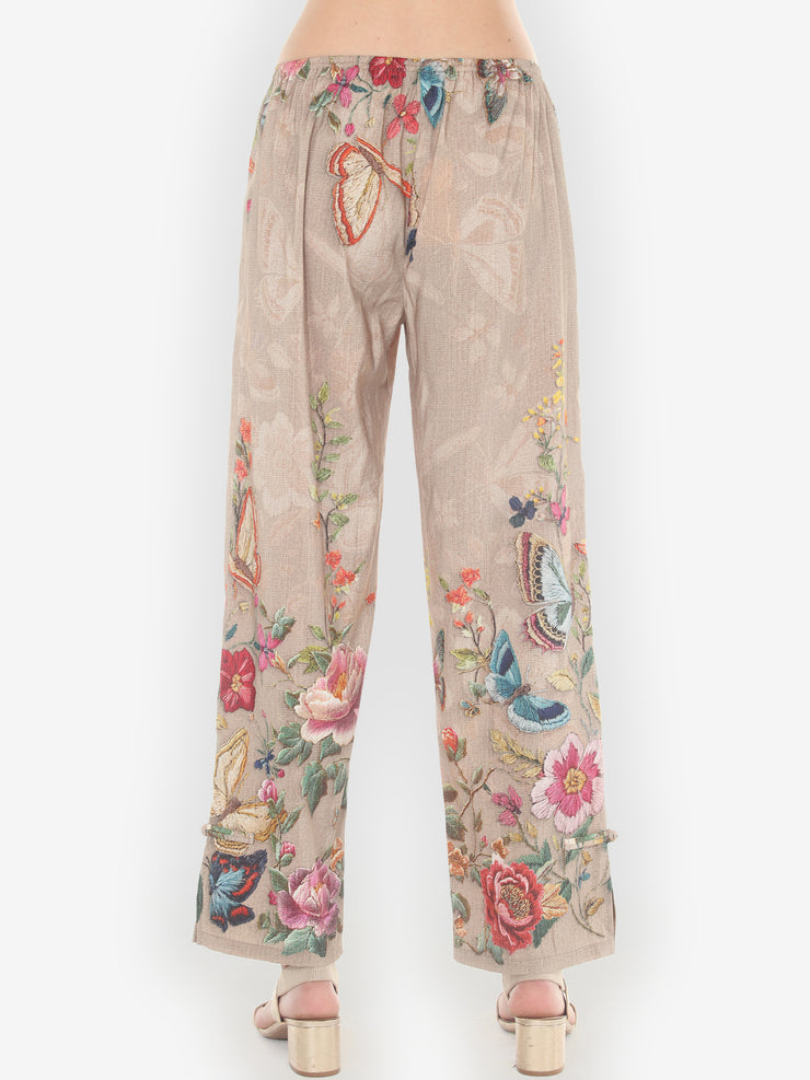 Embroidery Butterfly and Flower Pull on Pant