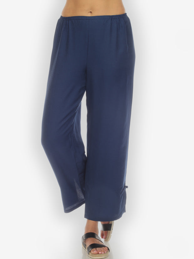 Silk Blend Solid Navy Pant