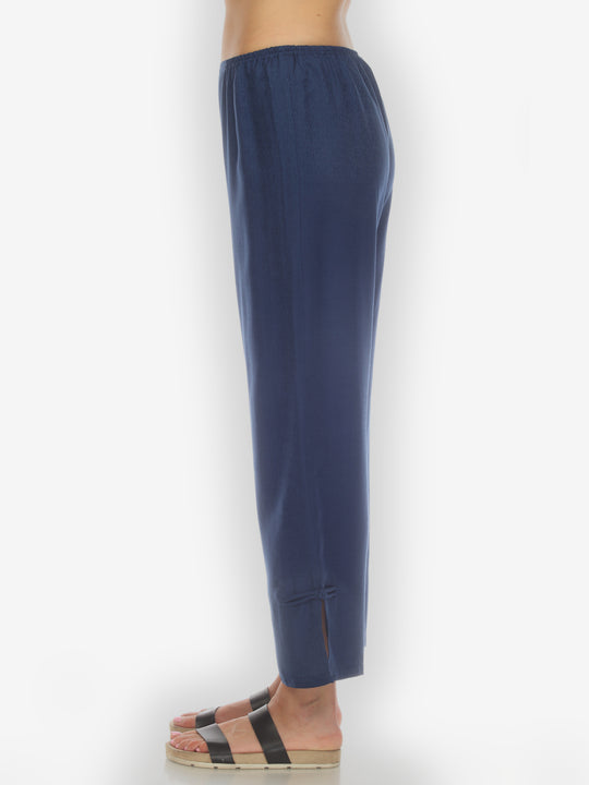 Silk Blend Solid Navy Pant